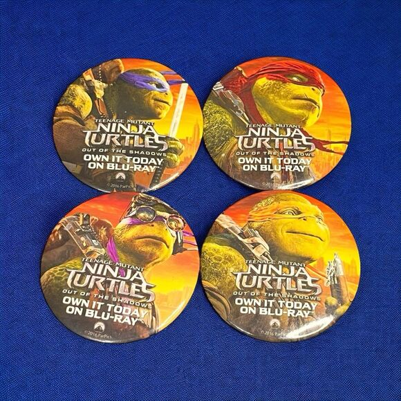 Lot of 4 - 2016 TMNT "Out of the Shadows" Promotional 2" Button Pin Collectible - Picture 1 of 7